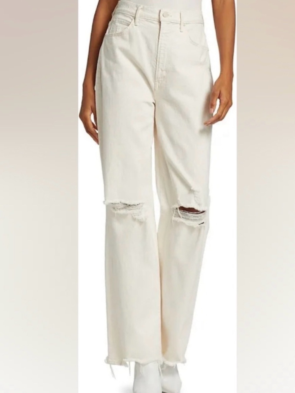 MOTHER Superior White Distressed High-Rise Wide-Leg Jeans Tunnel Vision